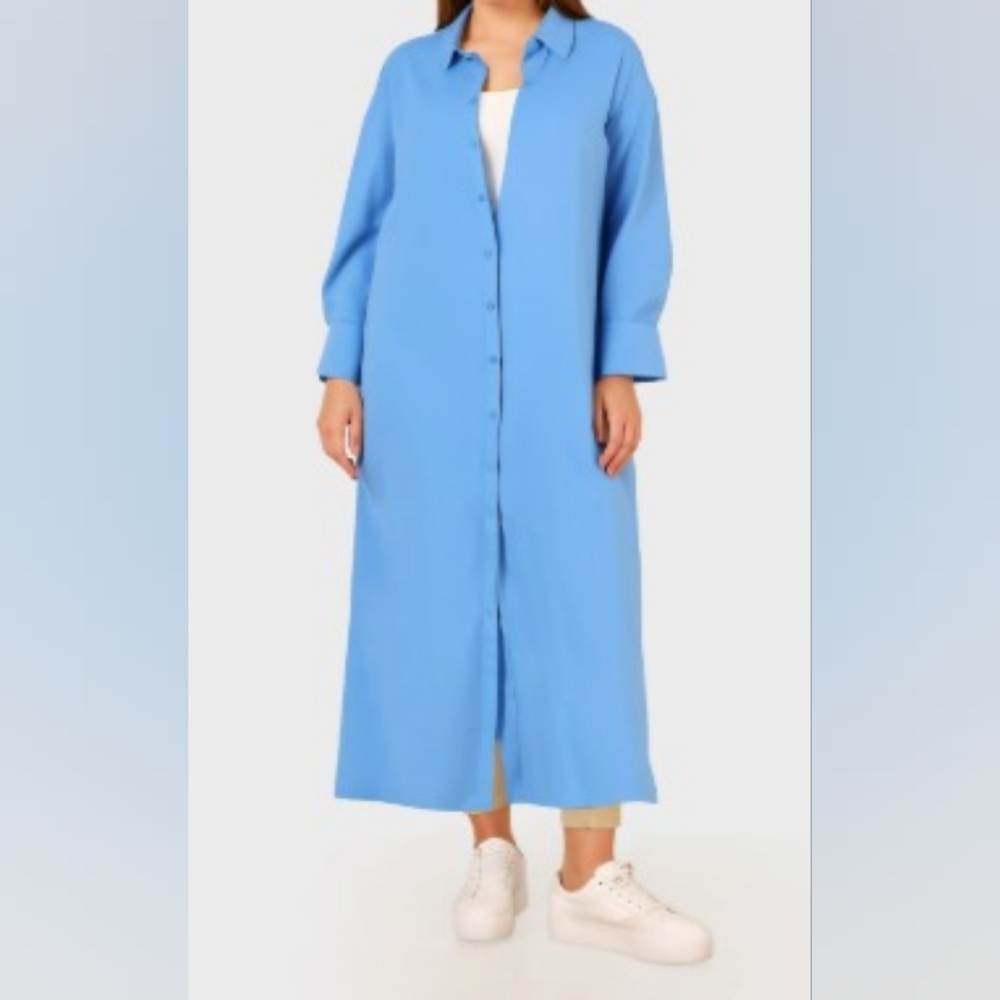 NWT Blue Long Shirt Tunic Dress Long Sleeve 55% Cotton SIZE 46 EUR Oversized